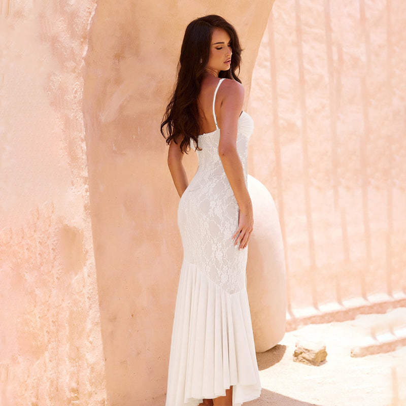 Suspender Lace Stitching High Waist Figure Flattering Sheath Dress