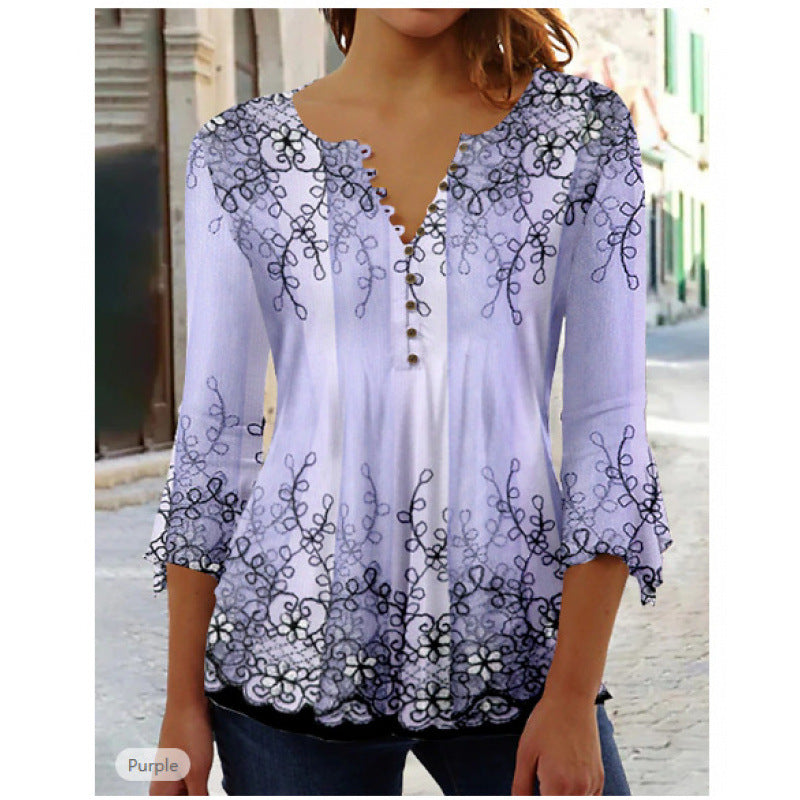 Graceful Classic Summer Fashion Flower Printed Women's T-shirt
