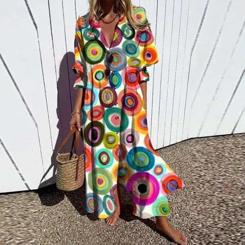 Beautiful Women's Pleated Print Temperament Commute Dress