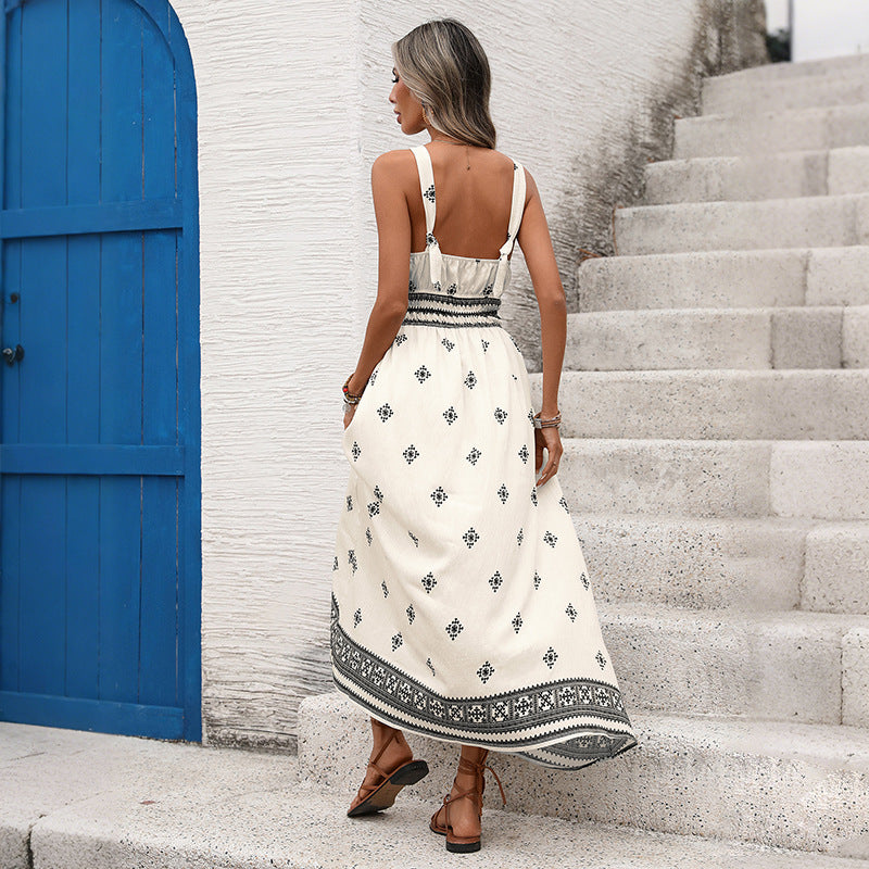 Women's Russian Suspender Summer Temperament Positioning Printing Dress