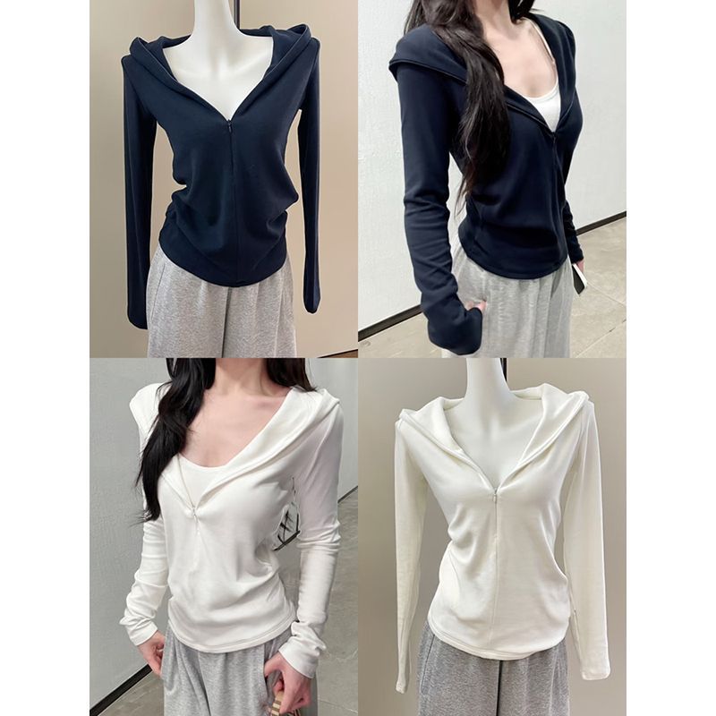 Women's Korean Casual Hoodie Autumn Invisible Zipper Stretch Coats