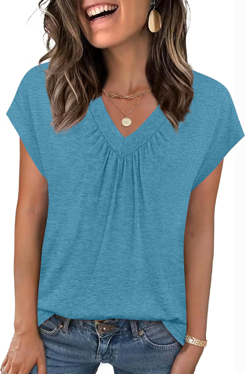 New Solid Color Loose Sleeve Ladies Women's T-shirt