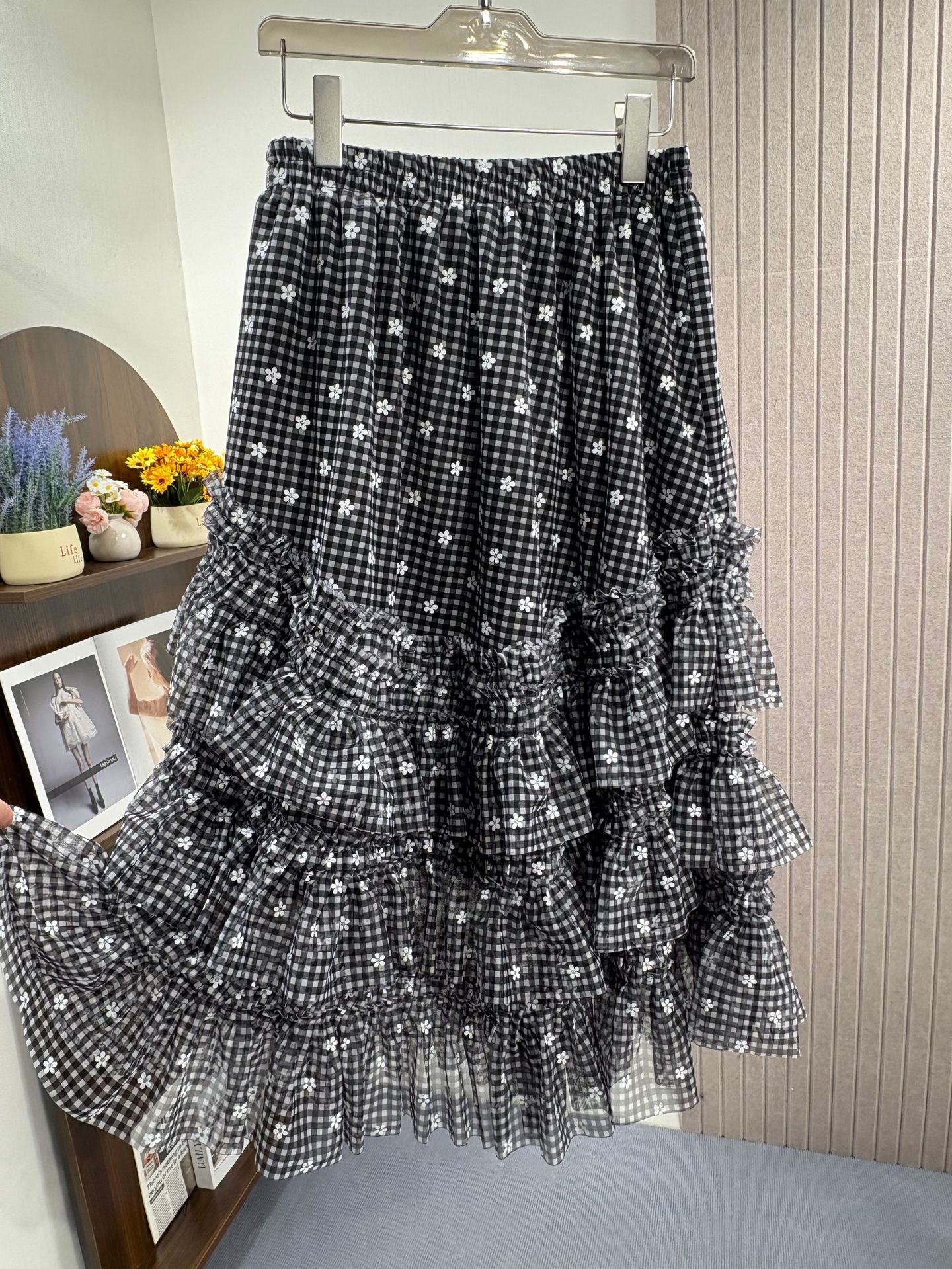Slimming High Waist Print Super Dense Grid Skirts