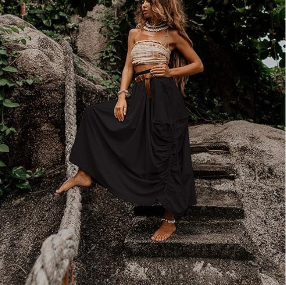 Women's Casual Drawstring Large Pocket Bohemian Loose Skirts