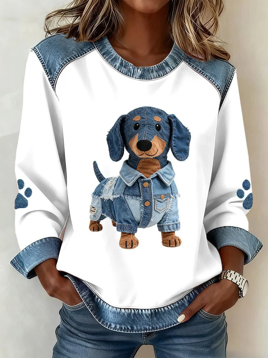 Digital Printing Cartoon Round Neck Long Sleeve Women's T-shirt