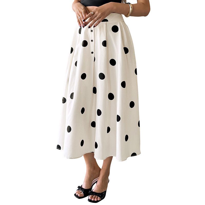 Summer White Umbrella Polka Dot Elastic Elegant Retro A- Skirt