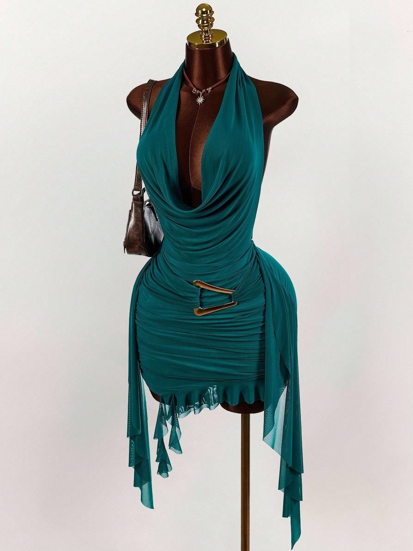 Fashion Solid Color Temperamental Minority Halter Backless Slim Fit Sexy Dress