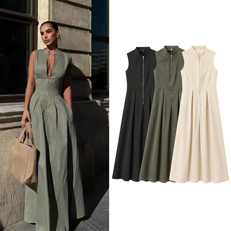 French Design Round Neck Sleeveless Waist Commuting Elegant Dress