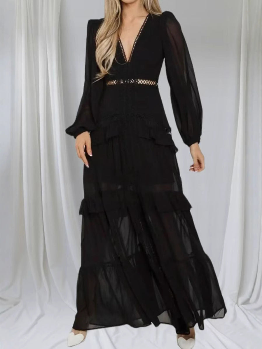 Cool Women's Elegant Stitching Long Sleeve Dress