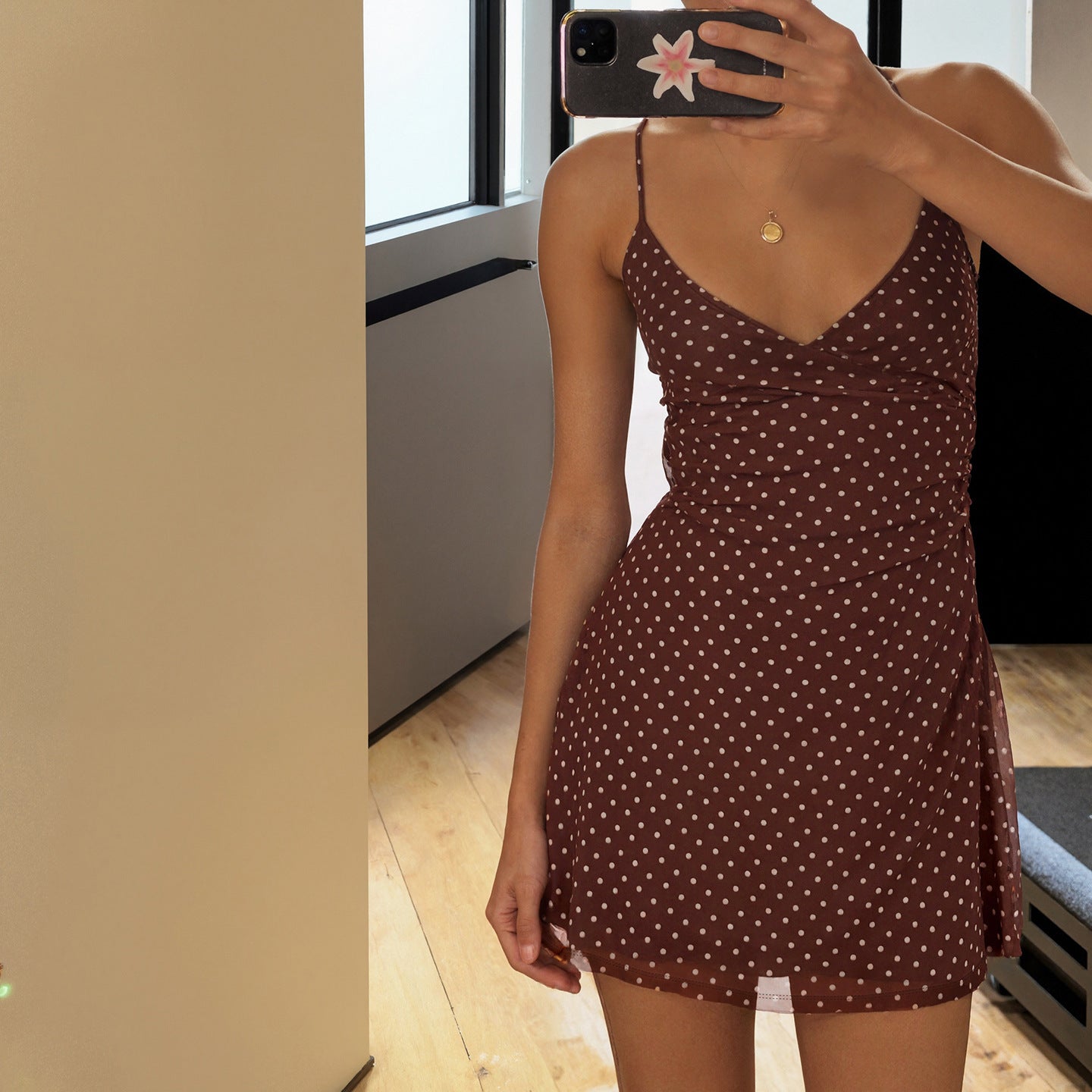 Dot Print Contrast Color Basic A- Line Slip Hot Backless Dress
