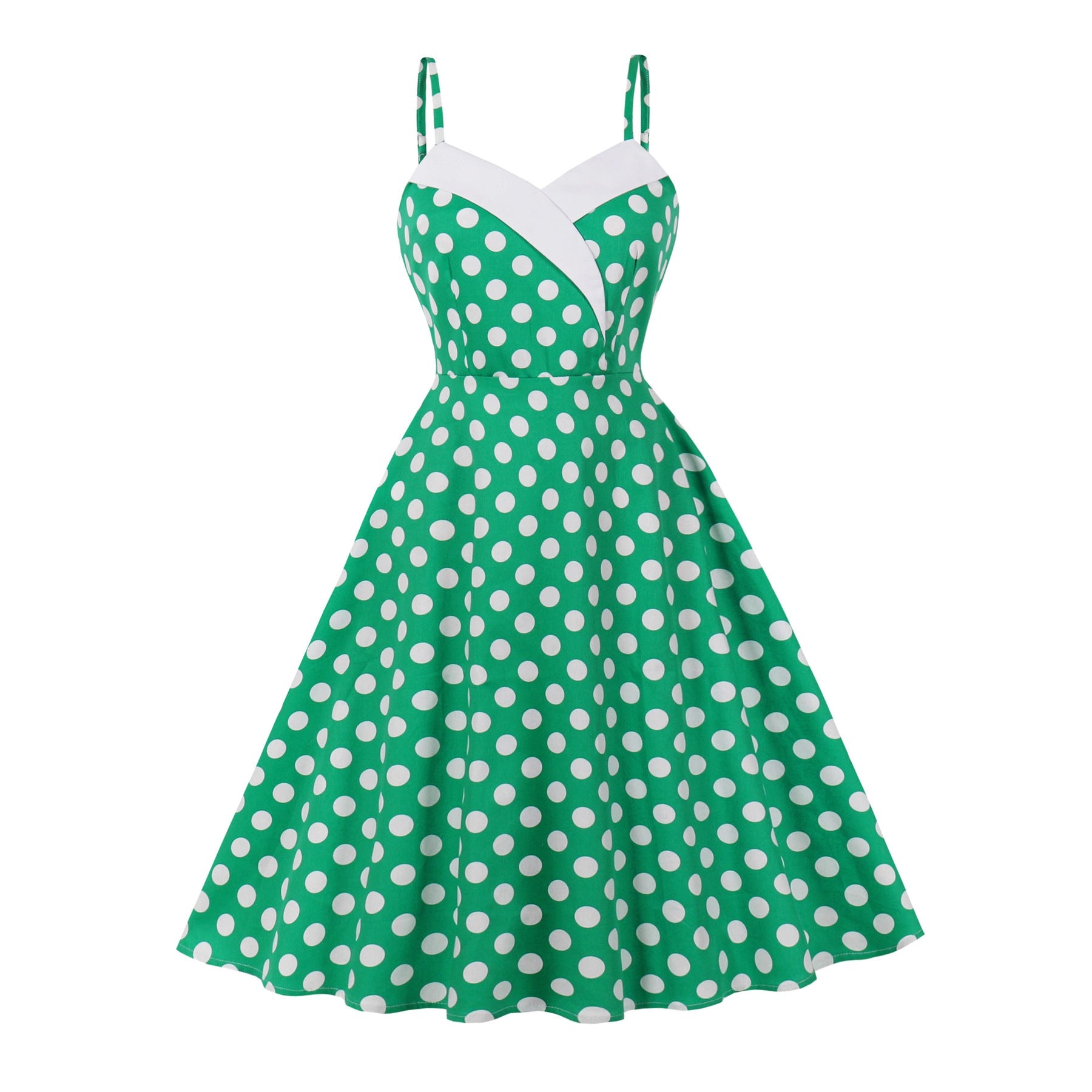 Women's Fashion Summer Strap Polka Dot White Waist Slimming Dress