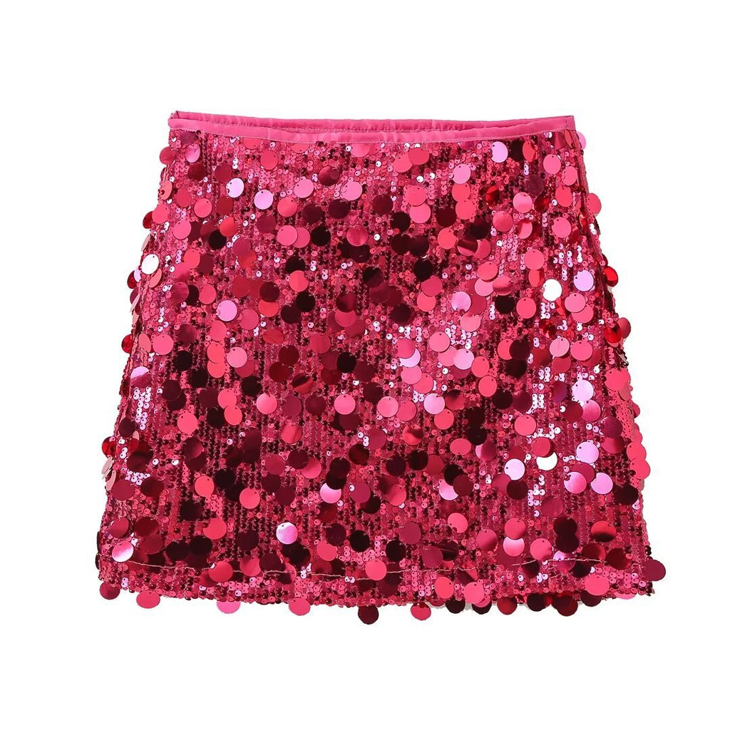 Slouchy Women's High Waist Sequins Mini Skirt
