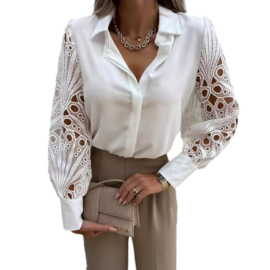 Women's Solid Color Lace Stitching Shirt Blouse
