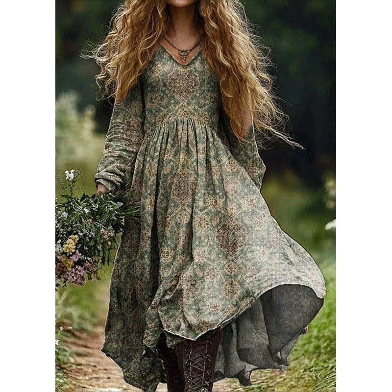 Durable Fashion Beautiful Autumn Vintage Printed Dress