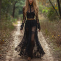 Women's Retro Lace Long-sleeved Pastoral Style Long Dress