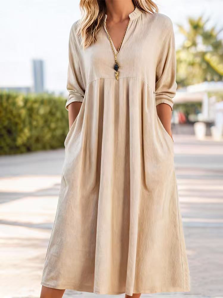 Women's Autumn Casual Loose Fashion Vintage Cotton Linen Long Dress