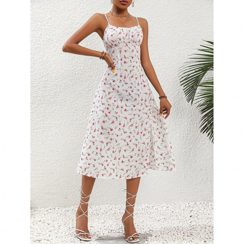 Women's Fashionable Summer Sexy Sling Slit Floral Dress
