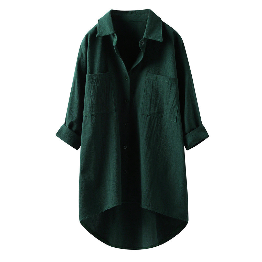 Women's Shirt Casual Style Cotton Double Pocket Clothing