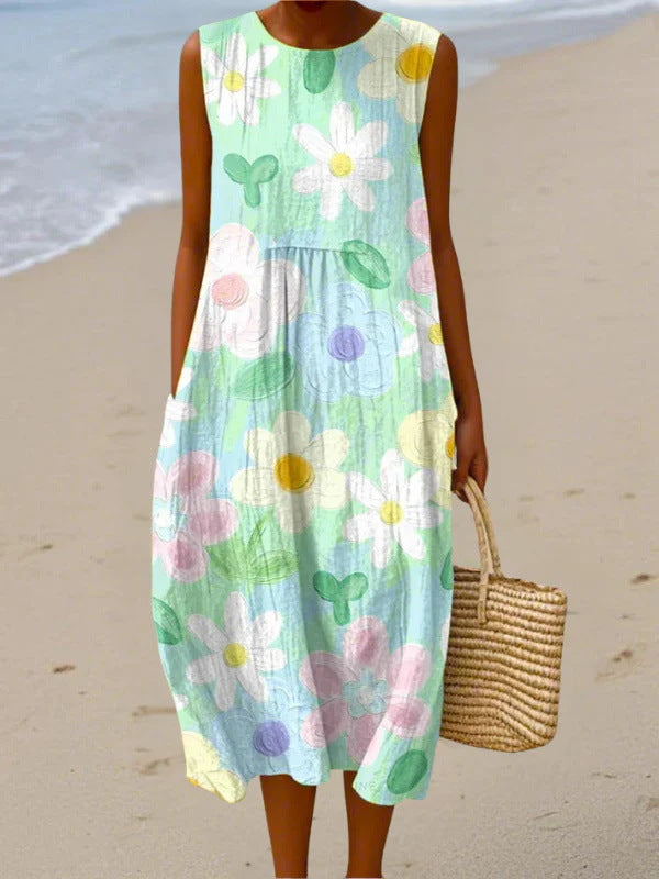 Sleeveless Pleated Large Version Loose-fitting Casual Dress