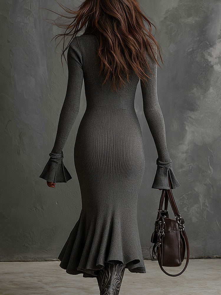 Fashion Elegant Graceful Zipper Lapel Bell Skirt