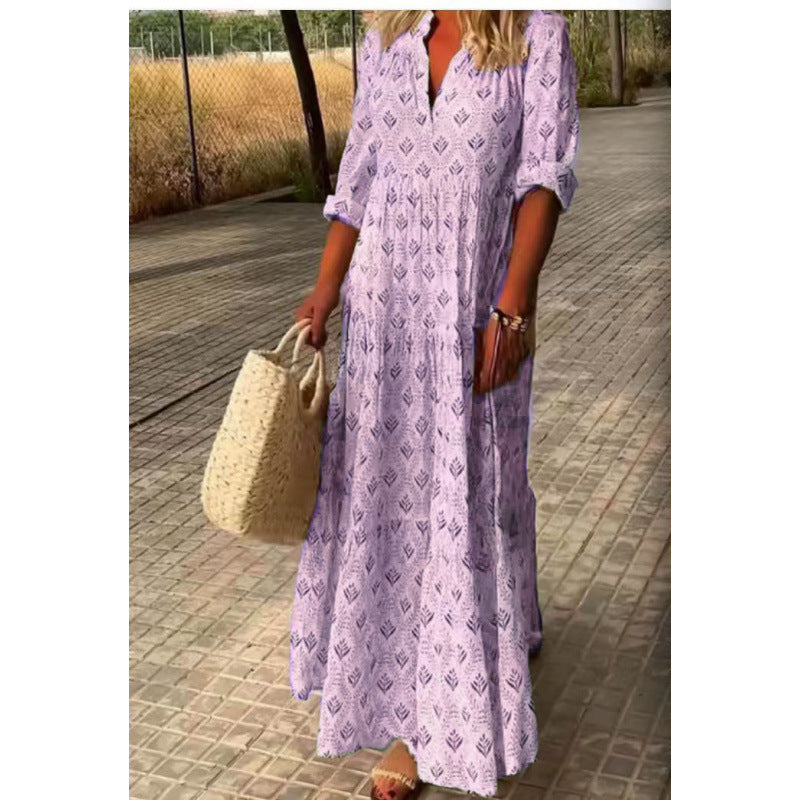 Women's Summer Retro Standing Collar Fashion Loose Dress