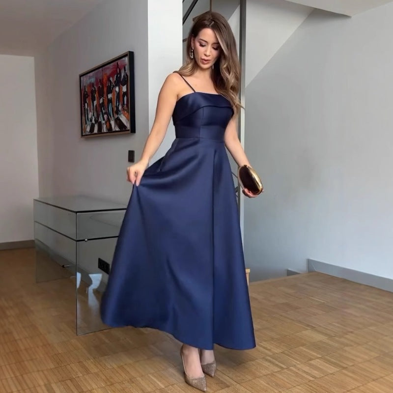 Women's Summer Solid Color Sexy Sleeveless Backless Tube Waist Dress