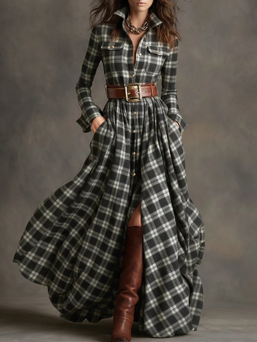 Women's Large French Retro Grid Slim Irregular Skirts