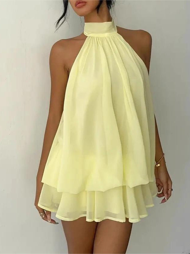 Women's Holiday Sexy Backless Halter Puff Dress