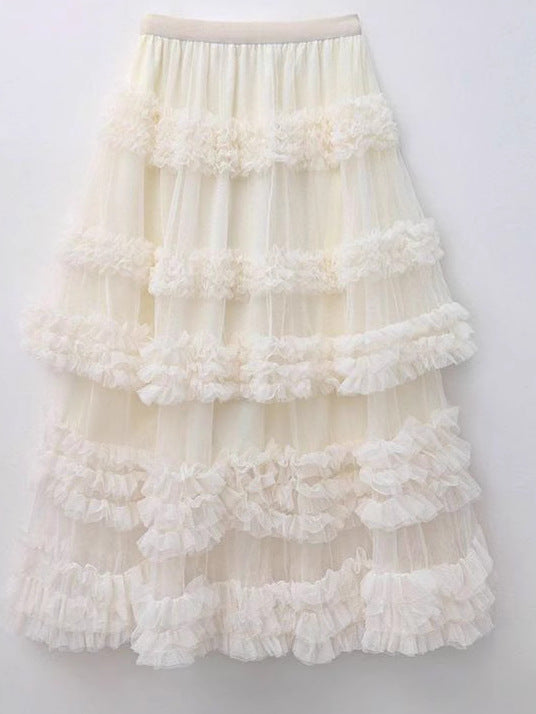 Long Cake Dress Pettiskirt High Waist Solid Color A- Skirt