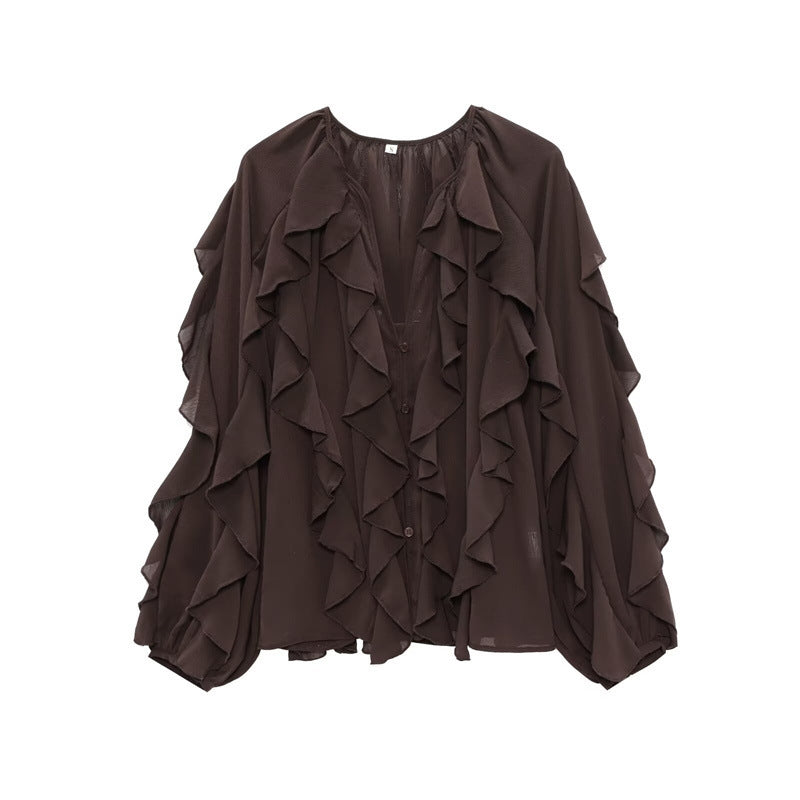 Z Spring Long Fashion Loose Design Niche Laminated Decoration Blouse