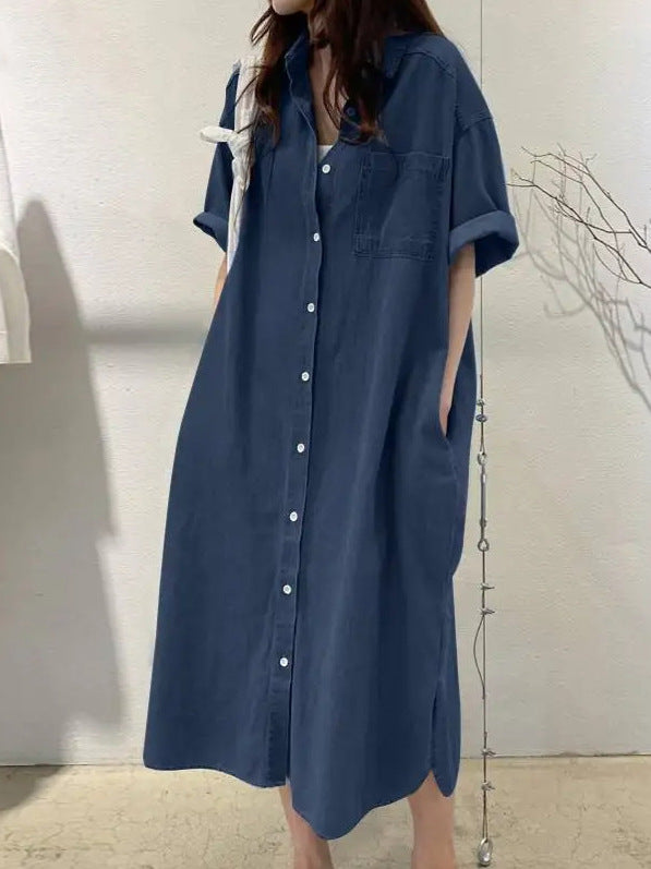 Slouchy Glamorous Denim Long Collar Casual Dress