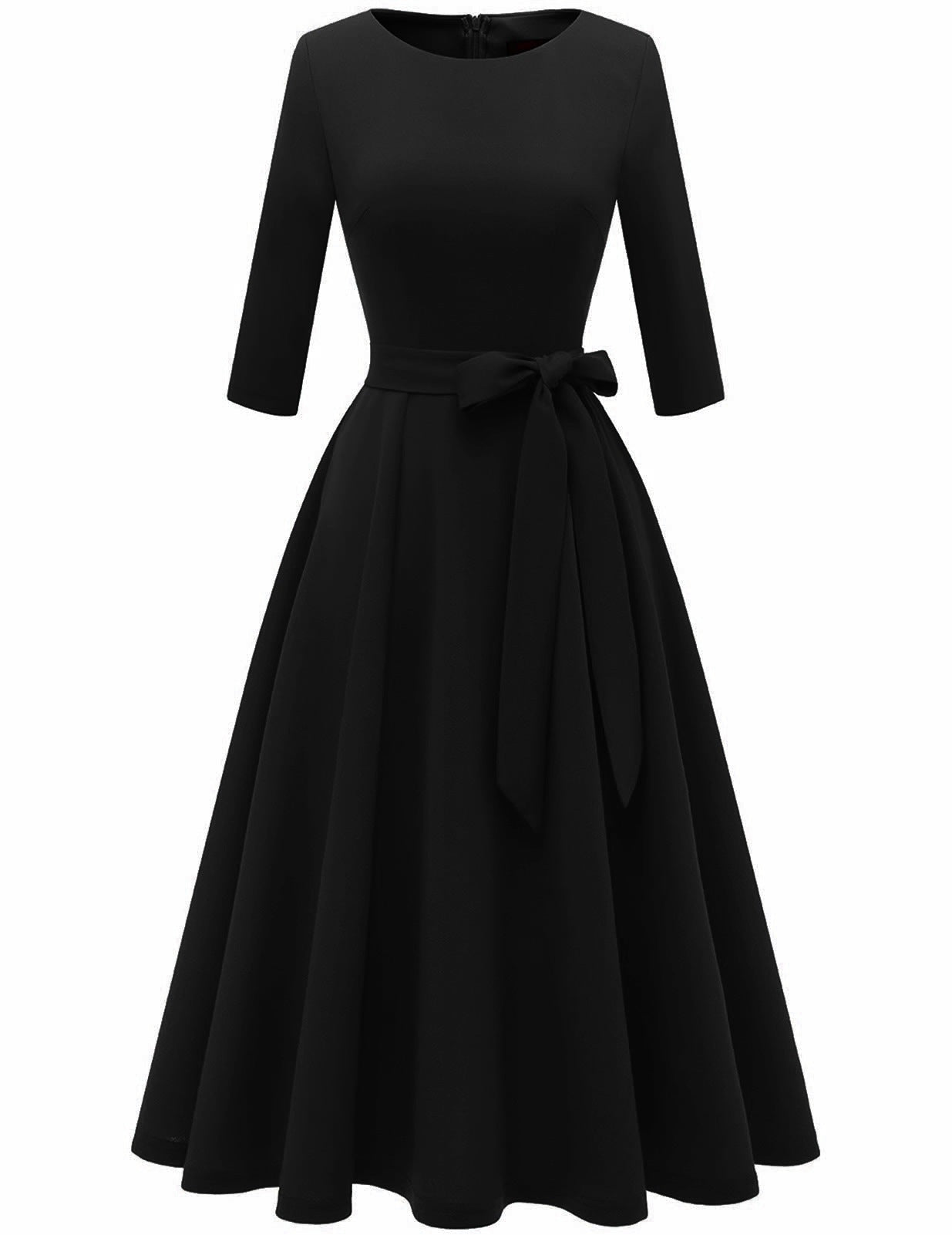 Women's Collar Three-quarter Sleeve Solid Color Temperament Leisure Large Swing Super Skirts