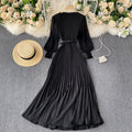 Women's Tight Waist Design Pleated Lightly Mature Dress