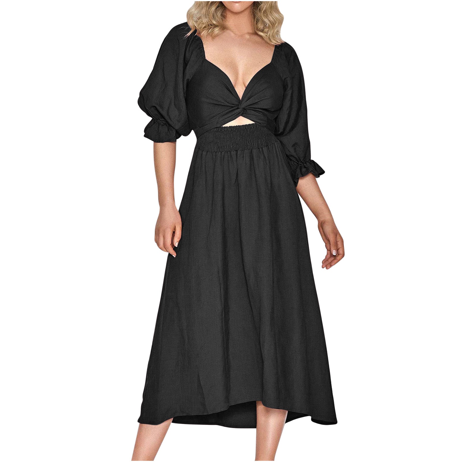 Women's Elegant Half Sleeve Front Back Wearable Dress