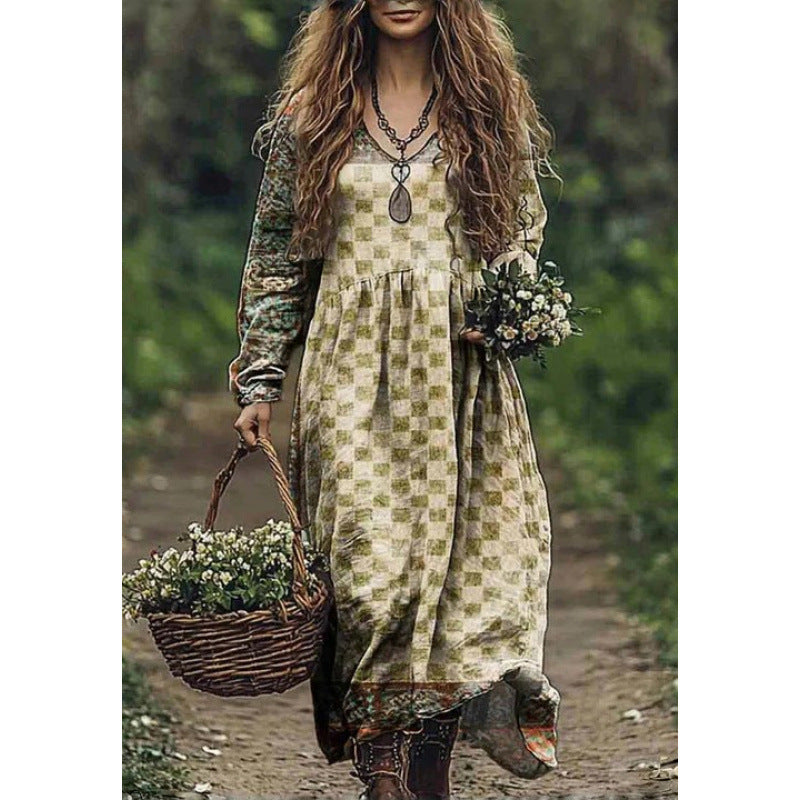 Durable Fashion Beautiful Autumn Vintage Printed Dress