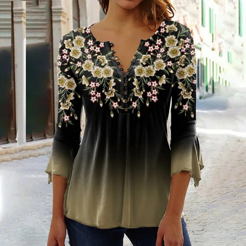 Graceful Classic Summer Fashion Flower Printed Women's T-shirt