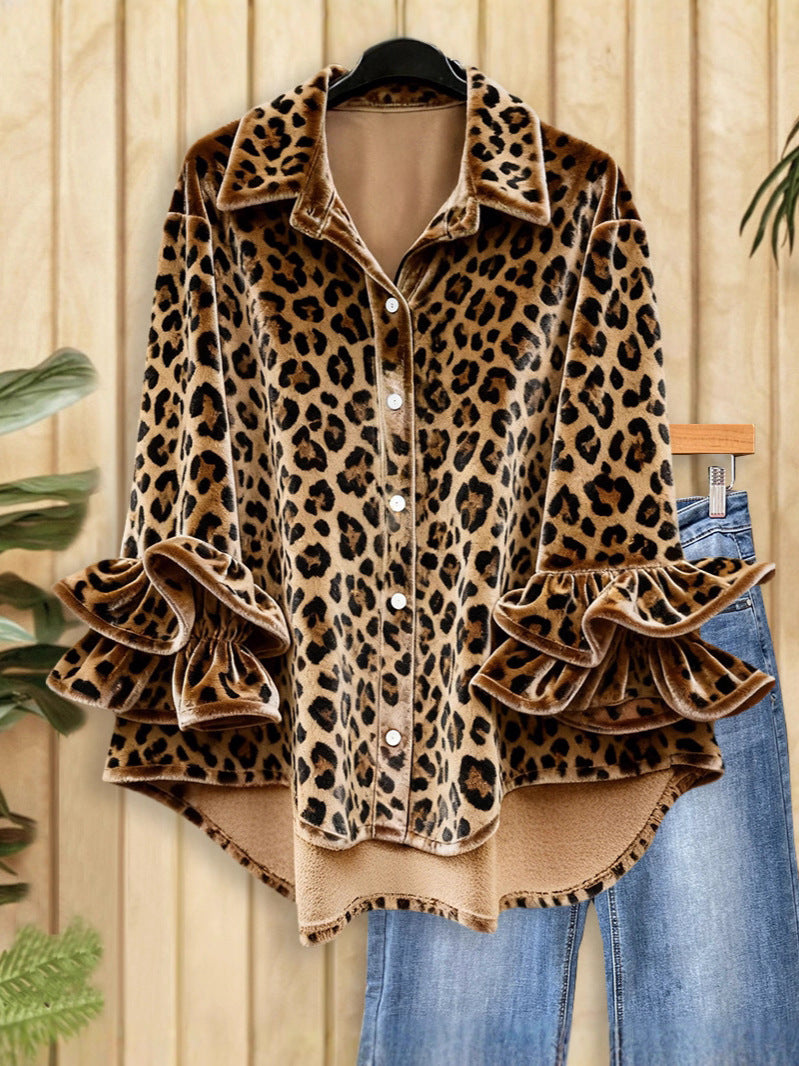 Women's Collar Long Sleeve Veet Shirt Summer Korean Style Loose Figure Cardigans