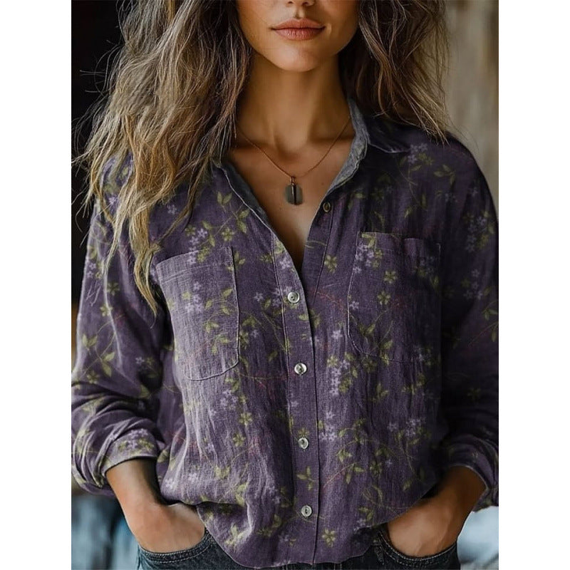 Women's Shirt Printed Exquisite Linen Fabric Tops