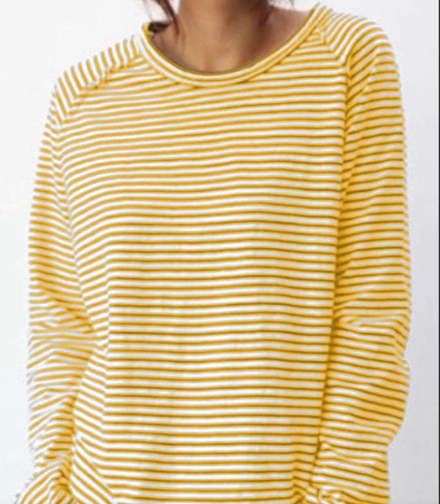 Women's Casual Loose Round Neck Raglan Long Sleeve Striped Printed Women's T-shirt