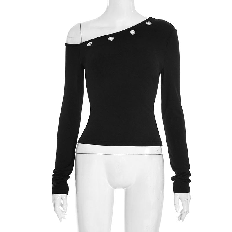 Women's Autumn Cold-shoulder Corns Solid Color Cropped Tops