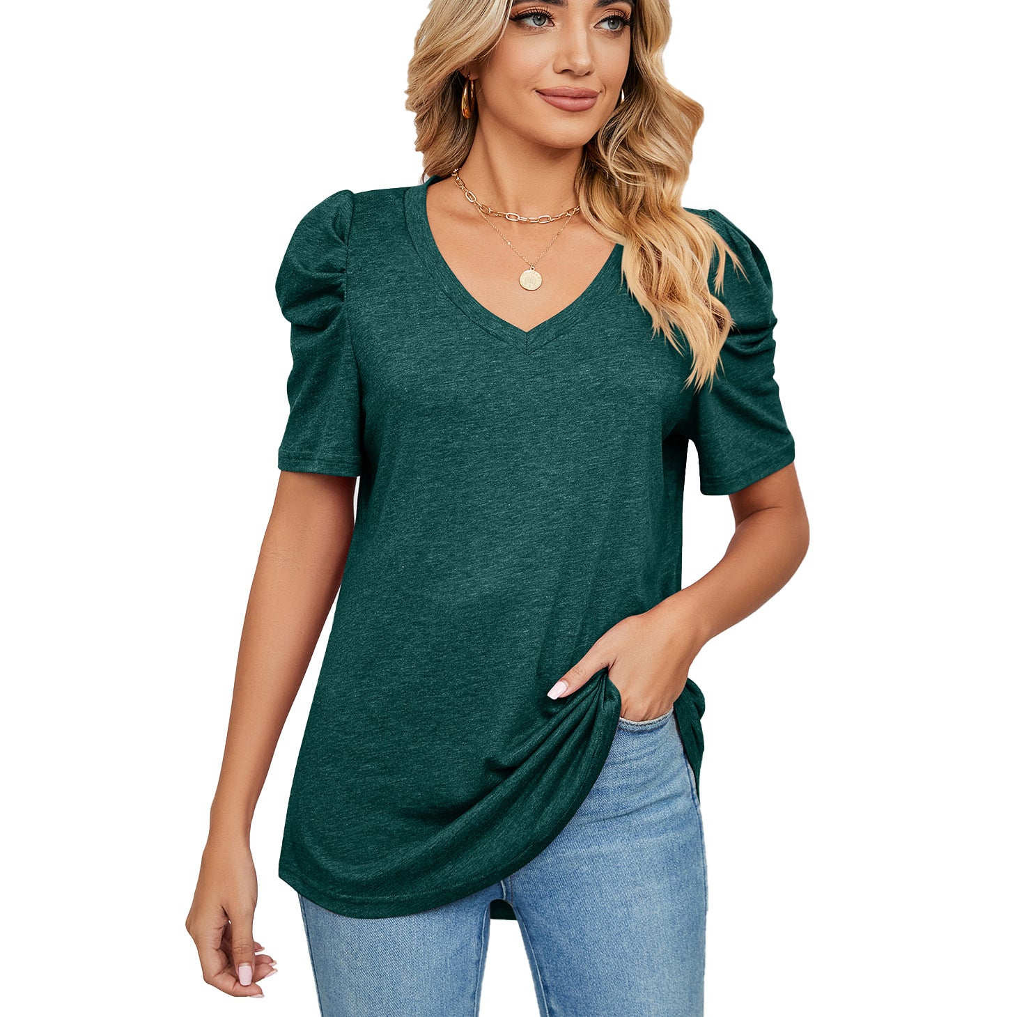 Summer Solid Color Loose Pleated Sleeve Shorts