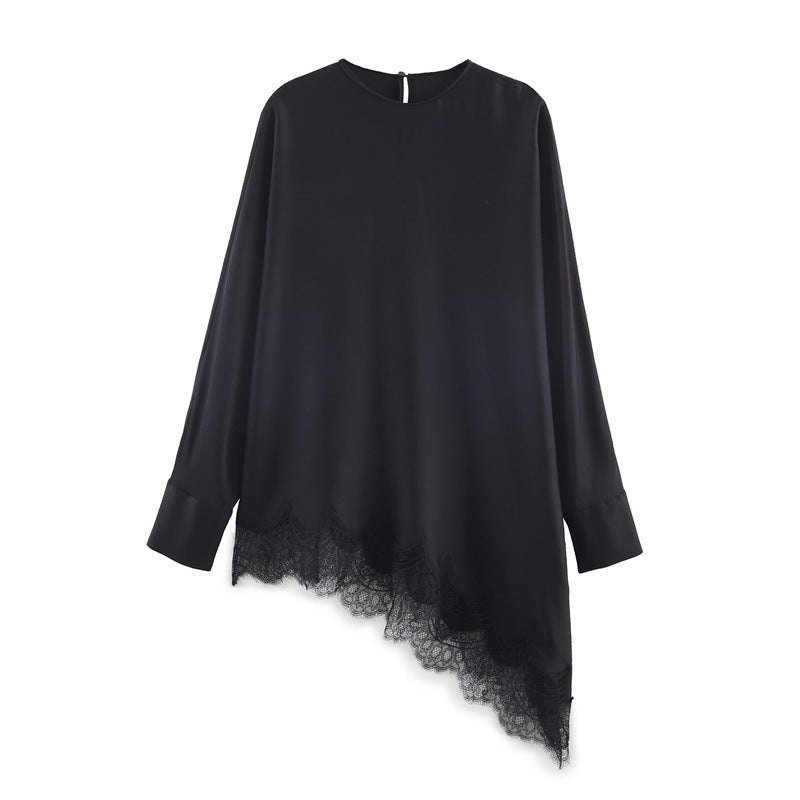 Women's Winter Fashion Loose Temperament Solid Color Asymmetric Blouse
