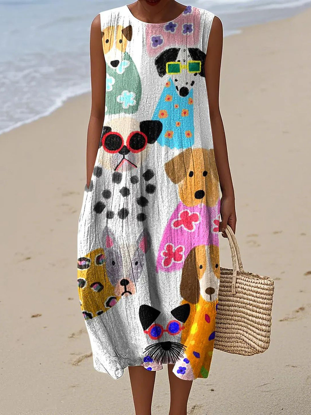 Women's Printed Round Neck Pullover Fashion Casual Dress