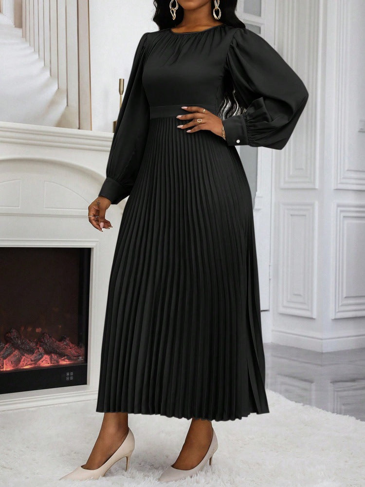 Beautiful Stylish Popular Women's Long-sleeved Pleated Dress
