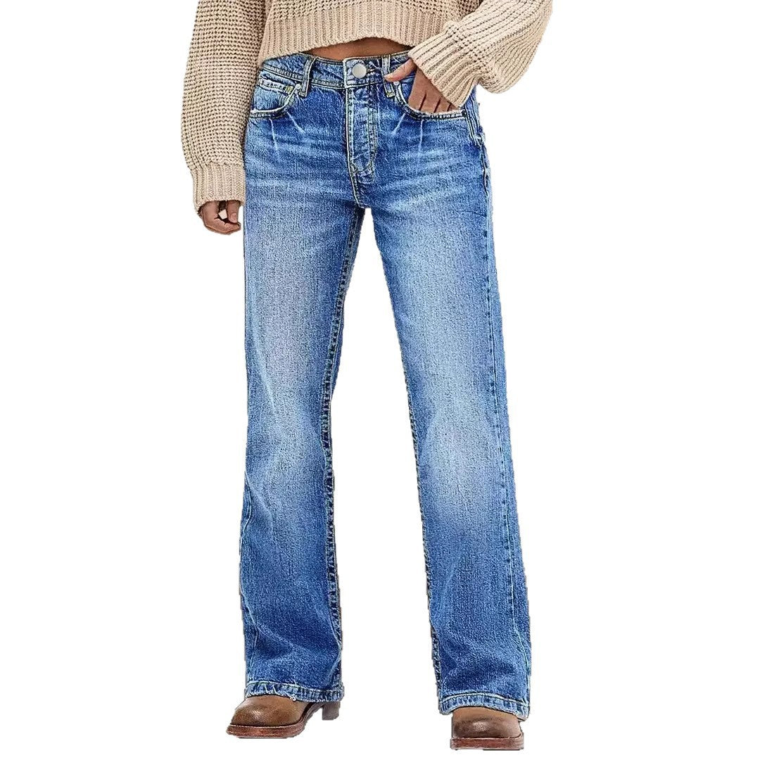 Women's Retro High Waist Narrow Wide Leg Loose Commuting Figure Jeans