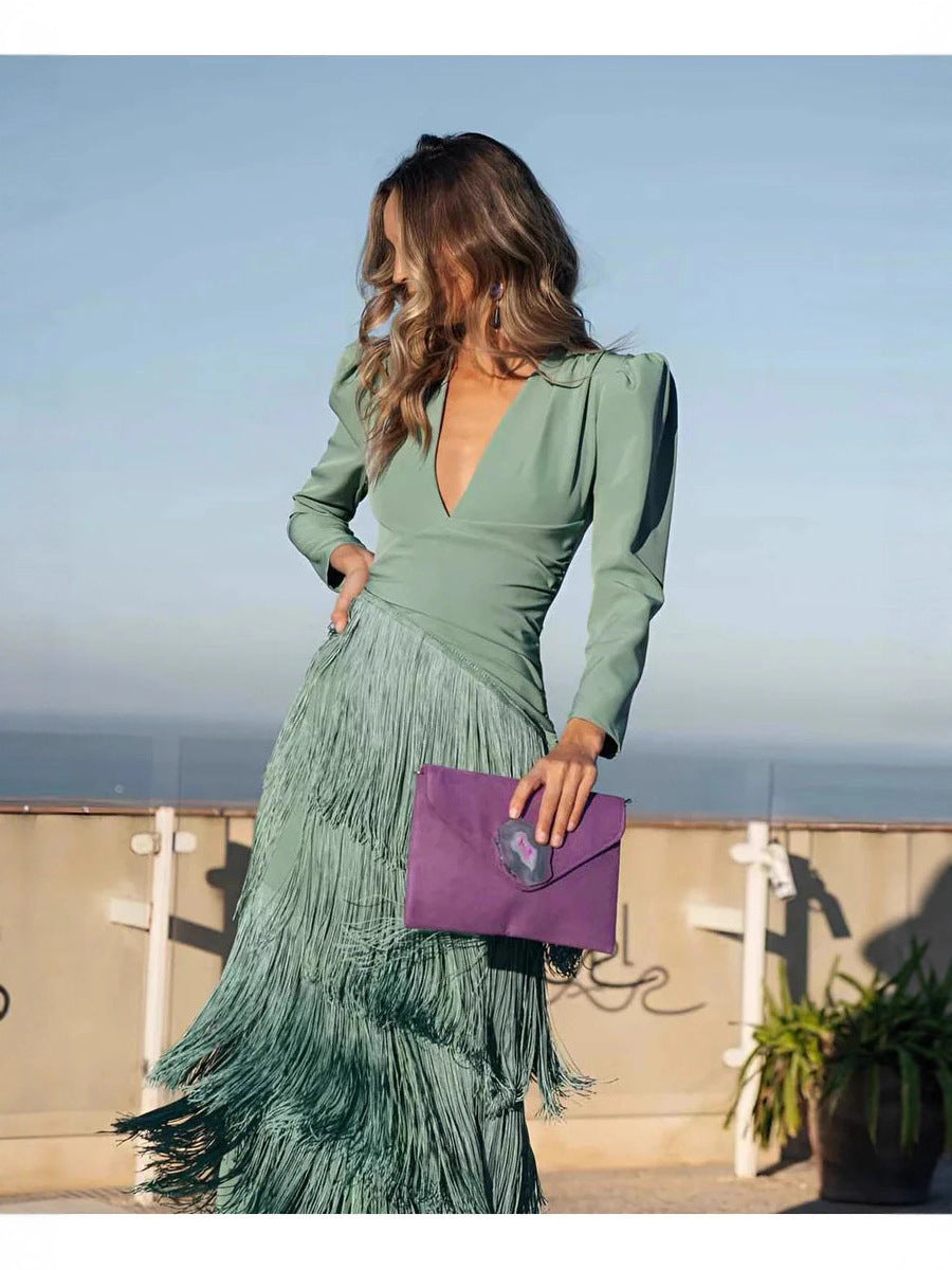 Durable Autumn Fashion Deep Tassels Long Suits