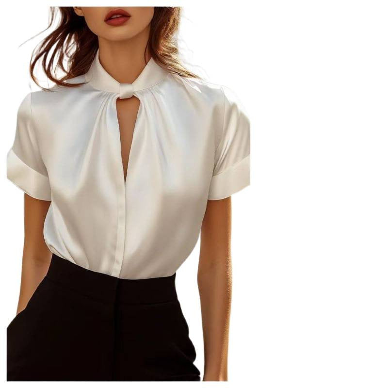 Women's Fashion Satin Short-sleeved Shirt For Blouse