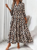 Women's Ladies Leopard Print Boho Mid-length Dress