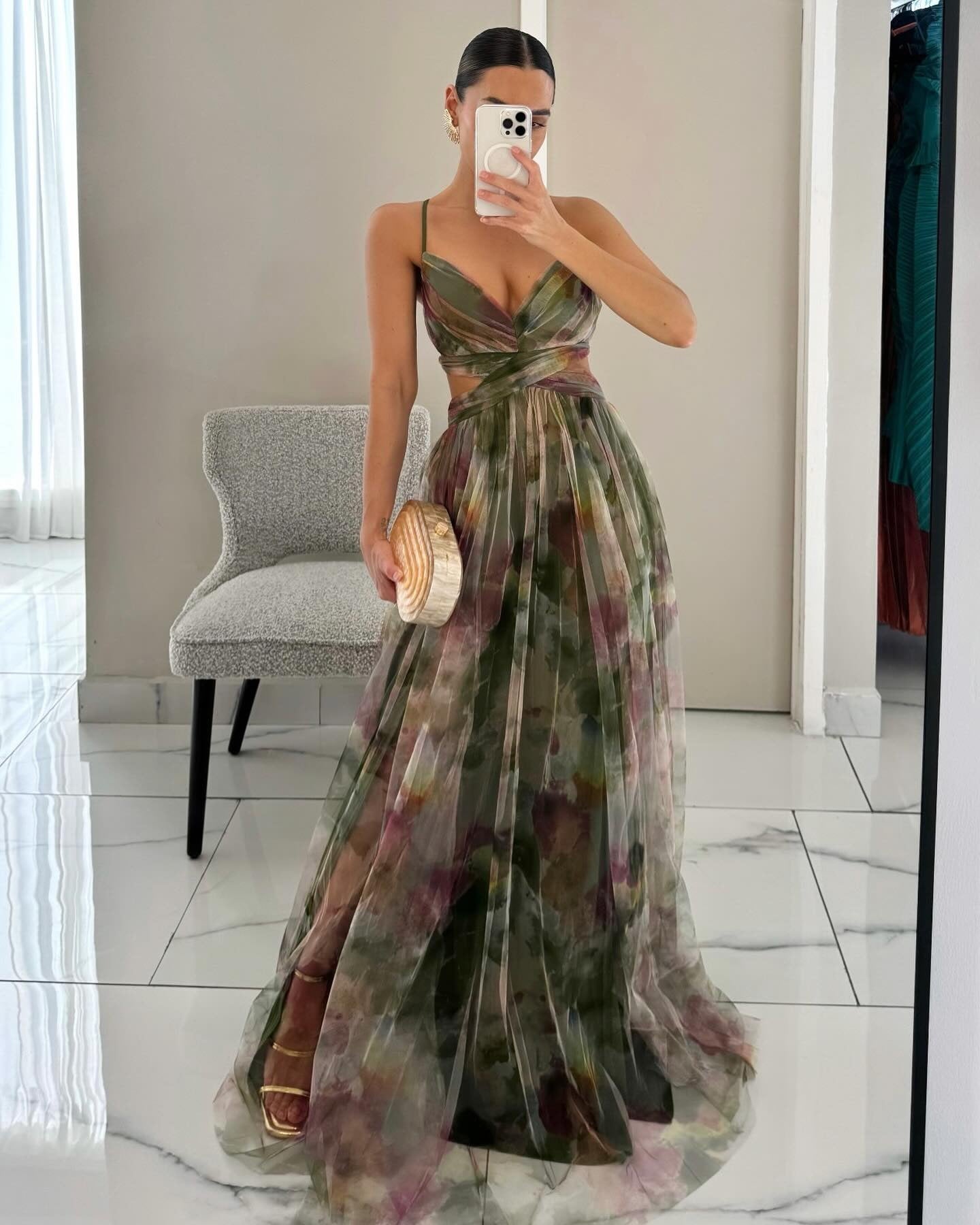 Mesh Printing Slip Vacation Leisure Party Dress