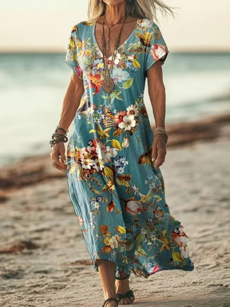 Women's Creative Floral Summer Sleeve Midi Dress
